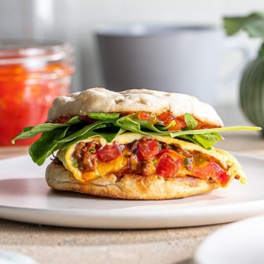 Chorizo Omelet Breakfast Sandwich with Pepper Jam Gelson's