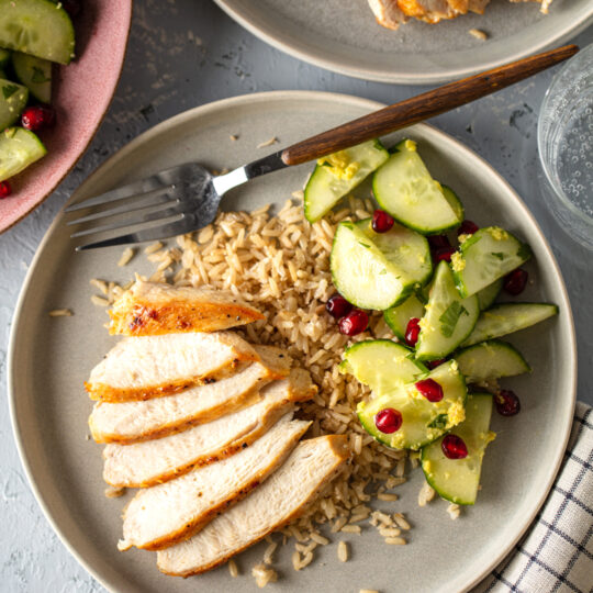 Roasted Chicken with Coconut Rice and Ginger Cucumbers Gelson's