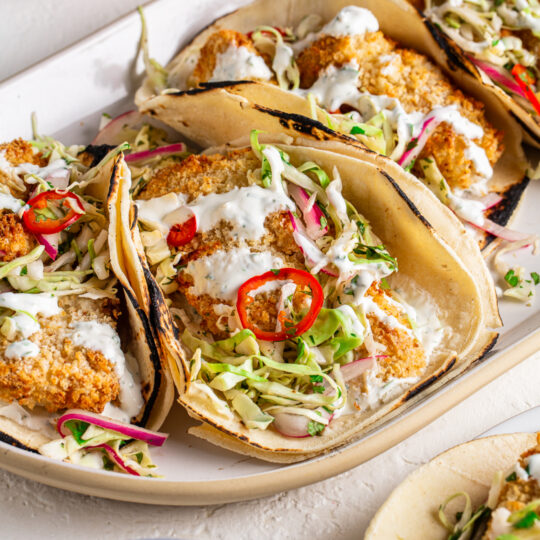 Air Fryer Fish Tacos with Cilantro Slaw and Lime Crema Recipe - Gelson's