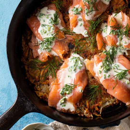Skillet Hash Browns with Smoked Salmon & Crème Fraîche Gelson's