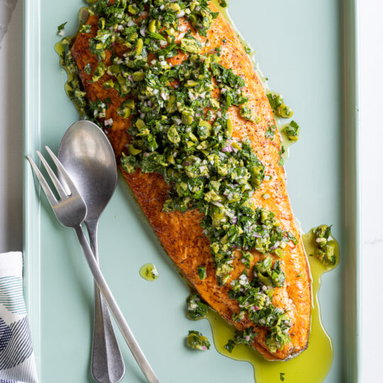 Grilled Salmon with Castelvetrano Relish Gelson's