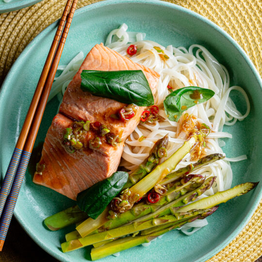Soy-Poached Salmon & Rice Noodles Gelson's