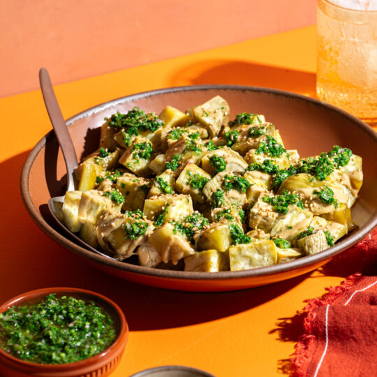 Japanese Sweet Potatoes with Tahini and Herb Sauce Gelson's