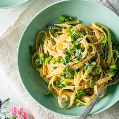 Spring Pasta with Asparagus Peas
