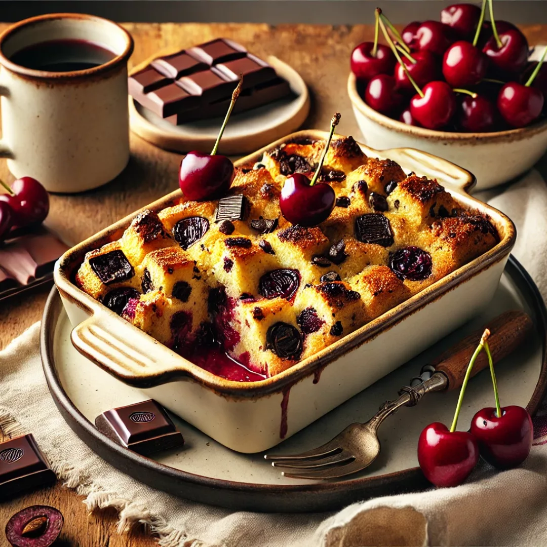 Cherry and Dark Chocolate Bread Pudding