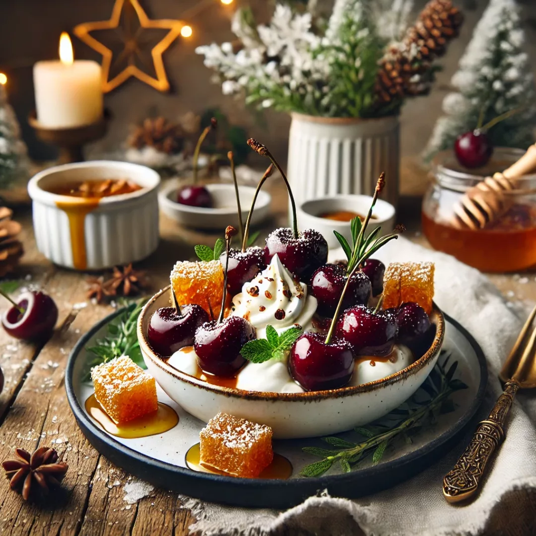 Roasted Cherries with Mascarpone and Honeycomb Roasted Cherries with Mascarpone and Honeycomb