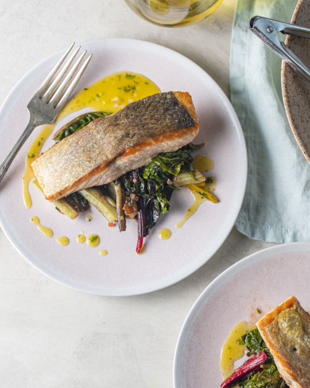 Crispy Salmon and Wilted Chard