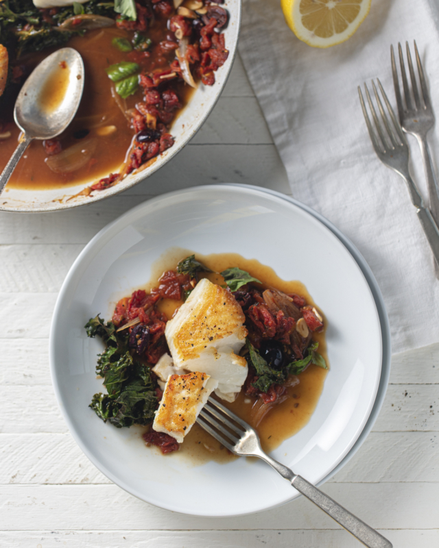 Seabass with Roasted Tomatoes and Olives