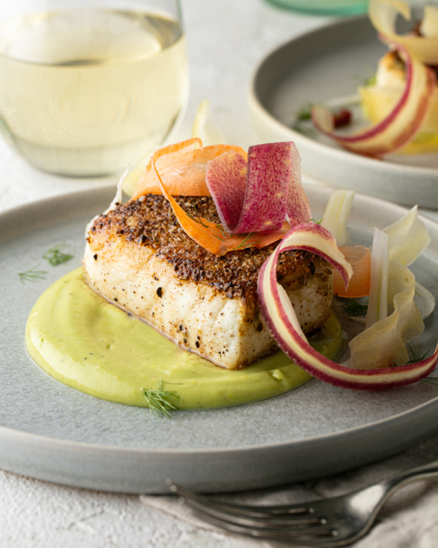 Seared Halibut w/ Shaved Vegetables