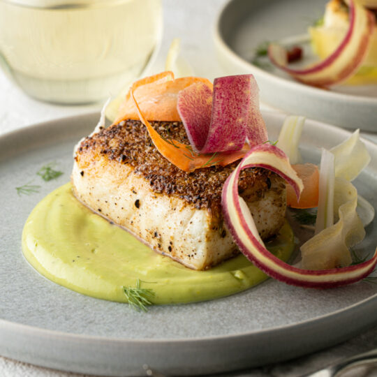 Seared Halibut with Shaved Fennel &amp; Carrot Gelson's
