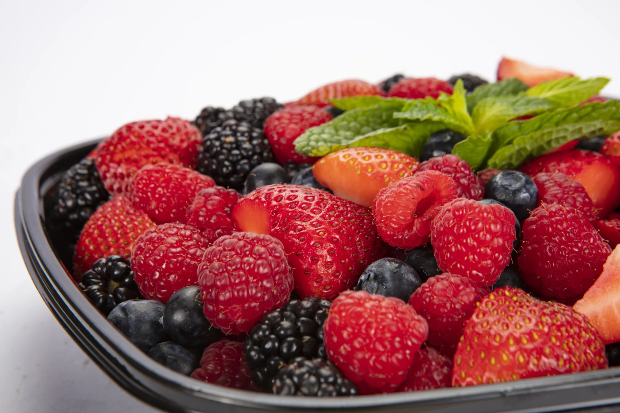 Berry Bowl Bursting with naturally sweet flavor, you’ll want to munch a bunch of these beauties: Fresh strawberries, raspberries, blackberries, and blueberries.